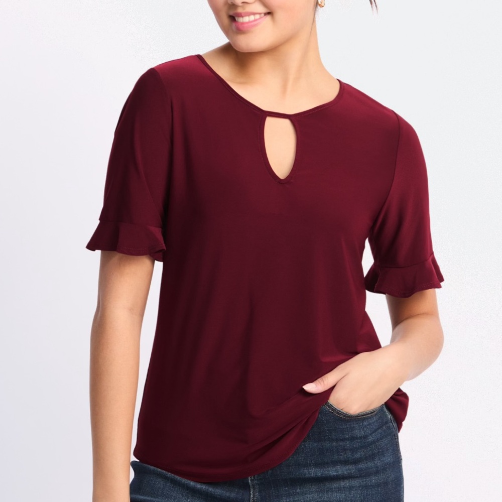 NWT Chic Burgundy Keyhole Blouse